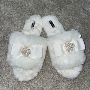 White Fuzzy Slippers Wedding Day size 8